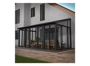 4260565529132 - Wintergarten 16 m² in Grau mit Schiebetüren - UV-Schutz wasserdicht & winterfest