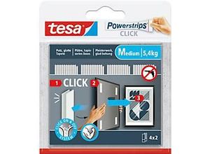 4063565401077 - tesa® Powerstrips CLICK MEDIUM 54 kg 16 x 2 Streifen Multipack selbstklebend für Wandbefestigung
