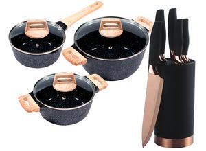 4019256024308 - Topf-Set KING »ESSENTIAL« Aluminiumguss Induktion Antihaftbeschichtung schwarz 75 l Töpfe inkl 5 Küchenmesser 1 Messerblock 4019256024308 - Topf-Set KING »ESSENTIAL« Aluminiumguss Induktion Antihaftbeschichtung schwarz 75 l Töpfe inkl 5 Küchenmesser 1 Messerblock