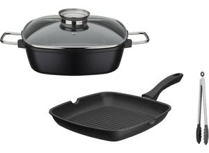 4005643414982 - Topf-Set Gourmet Granit Grillmeister Aluminiumguss (Set 4-tlg 1 x Bräter H 85 cm 1x Grillpfanne 28 x 28 cm H 44 cm) mit Aroma-Glasdeckel Induktion schwarz 4005643414982 - Topf-Set Gourmet Granit Grillmeister Aluminiumguss (Set 4-tlg 1 x Bräter H 85 cm 1x Grillpfanne 28 x 28 cm H 44 cm) mit Aroma-Glasdeckel Induktion schwarz