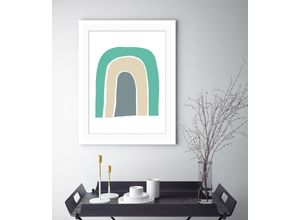 4049009898337 - Bild QUEENCE Israel Bilder Gr B H 50 cm x 60 cm Wandbild Abstrakt Hochformat blau (beige türkis grau) Kunstdrucke Regenbogen gerahmt