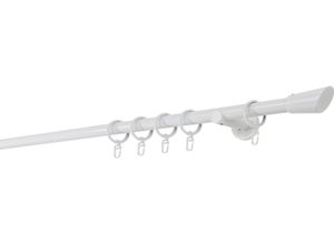 4066866107549 - Ondeco - Gardinenstange auf Maß 20mm Rag 1-lauf Vorhangstange Wandträger 65cm Stilgarnitur mit Ringen für Vorhänge - Weiß - 200cm