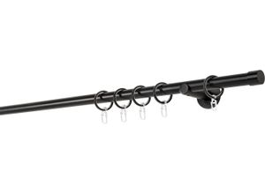 4066866101677 - Gardinenstange auf Maß 20mm Cap 1-lauf Vorhangstange Wandträger 65cm Stilgarnitur mit Ringen für Vorhänge - Schwarz - 220cm