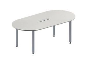 4251898816563 - Genius Konferenztisch MODENA FLEX 6-fach Anschluss Oval 4-Fuß Quadratrohr B 2000 x T 1000 x H 720-840 mm lichtgrau weißalu