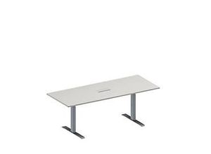 4251898817898 - Genius Konferenztisch MODENA FLEX 3-fach Anschluss Rechteck T-Fuß Rechteckrohr B 2000 x T 800 x H 650-850 mm lichtgrau weißalu