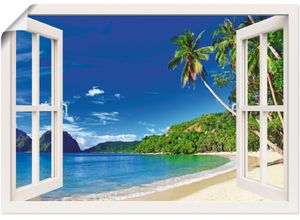 4059745735605 - Wandbild ARTLAND Fensterblick Paradies Bilder Gr B H 70 cm x 50 cm Poster Fensterblick 1 St weiß Bild Metallbild Metallbilder Bilder als Alubild Leinwandbild Wandaufkleber oder Poster in versch Größen