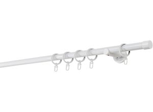 4066866101943 - Ondeco - Gardinenstange auf Maß 20mm Cap 1-lauf Vorhangstange Wandträger 65cm Stilgarnitur mit Ringen für Vorhänge - Weiß - 180cm
