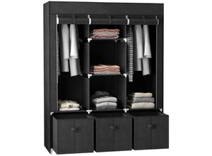 4255633547705 - Stoffschrank Faltbarer Kleiderschrank mit Kleiderstangen & Schubladen Faltschrank mit Reißverschluss Stoffschrank für Schlafzimmer Schwarz 125 x
