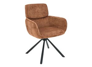 4251561921372 - riess-ambiente Drehbarer Retro Stuhl UNIQUE rost braun Chenille schwarze Metallbeine mit Armlehne
