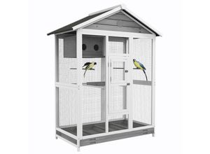 4255633528940 - Vogelvoliere aus Holz Vogelkäfig groß Wellensittichkäfig mit 4 Sitzstangen Vogelbauer mit Ausziehbarer Bodenwanne Vogelhaus für Kanarienvögel