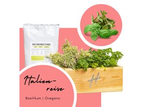4051814447709 - URBAN-Hochbeet Pflanzkasten-Set Echtpflanzen Erde & Pinienrinde Hochbeeterde Dünger Holz Küche Fensterbank Pflanzenset Pflanzkasten für Garten Terrasse Balkon Maße Pflanzentopf H 16 x B 39 x T 18 cm