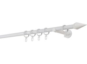 4066866121651 - Ondeco - Gardinenstange auf Maß 20mm Kegel 1-lauf Vorhangstange Wandträger 12cm Stilgarnitur mit Ringen für Vorhänge - Weiß - 360cm