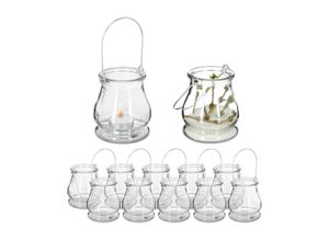 4052025420499 - Windlicht 12er Set aus Glas Henkel zum Aufhängen innen & außen Teelichthalter HxD 10x85 cm transparent - Relaxdays