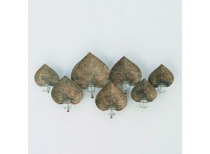 4020607897984 - Boltze Gruppe - Wanddeko Kerzenhalter Wohnzimmer Landhaus Wanddeko Deko Kerzenhalter für die Wand 7x Windlicht Blätter Form Eisen LxBxH 11x87x43