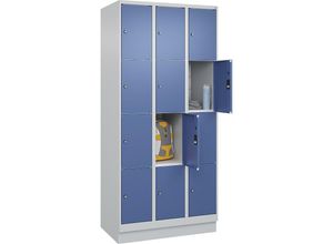 4066681684409 - 4er-Schließfachschrank Classic PLUS 3 Abteile lichtgrau fernblau B 900 mm 12 Fächer mit Bodensockel C+P 4066681684409 - 4er-Schließfachschrank Classic PLUS 3 Abteile lichtgrau fernblau B 900 mm 12 Fächer mit Bodensockel C+P