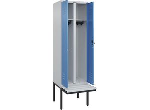 4066681788831 - Schwarz-Weiß-Spind Classic PLUS Sitzbank 1 Abteil lichtgrau   lichtblau B 600 mm Sicherheits-Drehriegel auskragend Kunststoff C+P