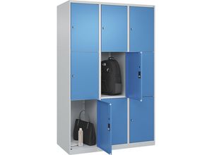 4068192837626 - 3er-Schließfachschrank Classic PLUS 3 Abteile lichtgrau   lichtblau B 1200 mm 9 Fächer mit Bodengleitern C+P