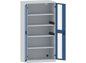4047417510988 - LISTA Akku-Ladeschrank 4 Fachböden Sichtfenstertüren 2 Energieleisten seitlich grau blau 4047417510988 - LISTA Akku-Ladeschrank 4 Fachböden Sichtfenstertüren 2 Energieleisten seitlich grau blau
