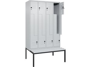 4067521120965 - Z-Spind Classic PLUS Sitzbank 4 Abteile lichtgrau B 1200 mm Sicherheits-Drehriegel untergebaut Kunststoff C+P