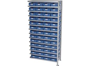 4250621501226 - Steckregal mit Regalkästen Regalhöhe 2100 mm Anbauregal Tiefe 500 mm 52 Kästen blau STEMO