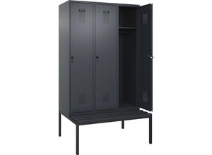 4068192368403 - Spind Evolo PLUS Sitzbank 3 Abteile grau B 1200 mm Sicherheits-Drehriegel mit untergebauter Sitzbank Kunststoff kaiserkraft