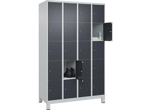 4066681682337 - 5er-Schließfachschrank Classic PLUS 4 Abteile lichtgrau grau B 1200 mm 20 Fächer mit Füßen C+P 4066681682337 - 5er-Schließfachschrank Classic PLUS 4 Abteile lichtgrau grau B 1200 mm 20 Fächer mit Füßen C+P