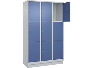4066681684706 - 3er-Schließfachschrank Classic PLUS 3 Abteile lichtgrau fernblau B 1200 mm 9 Fächer mit Bodensockel C+P 4066681684706 - 3er-Schließfachschrank Classic PLUS 3 Abteile lichtgrau fernblau B 1200 mm 9 Fächer mit Bodensockel C+P