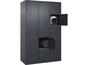 4067521352656 - 5er-Schließfachschrank Classic PLUS 3 Abteile grau B 1200 mm 15 Fächer mit Bodengleitern C+P
