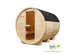 4260565529668 - Outdoor Fasssauna Spitzbergen 220 - 8 kW Ofen Saunasteine & Zubehör - Saunafass aus Fichtenholz - Gartensauna - 6 Personen - Artsauna