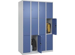 4067521353004 - 3er-Schließfachschrank Classic PLUS 4 Abteile lichtgrau   fernblau B 1200 mm 12 Fächer mit Bodengleitern C+P