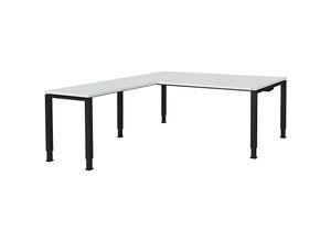 4250633338100 - mauser Schreibtisch verkettet Fußform Quadrat- Rechteckrohr Höhe 760   850 mm mit Winkelansatz HxBxT 850 x 1900 x 900 mm lichtgrau anthrazitgrau Winkelansatz links (B 1000 mm) Vollkernplatte