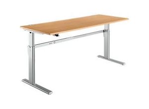 4250510871027 - Schreibtisch Standard elektrisch höhenverstellbar Rechteck C-Fuß B 1800 x T 800 x H 725-1185 mm Buche weißaluminium RAL 9006