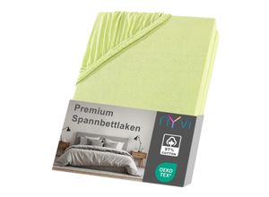 4255636633887 - NYVI Spannbettlaken DreamScience Premium - Komfort Spannbetttuch 190g m² Einlaufschutz Bügelfrei mit Gummizug Farbeapfelgrün Größe180 - 200x220 + 40 cm Boxspringbett
