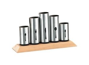 4007796038060 - Besteckhalter Caterado PIPES 5 feste Halterungen für bis zu 60 Besteckteile L 300 x B 100 x H 165 mm ohne Besteck Edelstahl Gummibaumholz silber