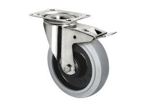 4260565396444 - Elastik-Reifen auf PA-Felge Edelstahlgehäuse Rad-Ø x Breite 100 x 35 mm Lenkrolle mit Doppelstopp Rollenlager kaiserkraft