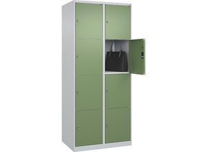 4067521351161 - 4er-Schließfachschrank Classic PLUS 2 Abteile lichtgrau resedagrün B 800 mm 8 Fächer mit Bodengleitern C+P 4067521351161 - 4er-Schließfachschrank Classic PLUS 2 Abteile lichtgrau resedagrün B 800 mm 8 Fächer mit Bodengleitern C+P