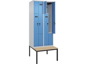 4068192931959 - Z-Spind Evolo PLUS Sitzbank 2 Abteile lichtgrau   lichtblau B 800 mm Sicherheits-Drehriegel mit untergebauter Sitzbank Buche kaiserkraft