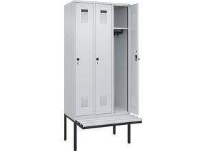 4068192365136 - Spind Evolo PLUS Sitzbank 3 Abteile lichtgrau   lichtgrau B 900 mm Sicherheits-Drehriegel mit auskragender Sitzbank Kunststoff kaiserkraft