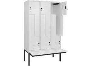 4067521116210 - Z-Spind Classic PLUS Sitzbank 3 Abteile verkehrsweiß B 1200 mm Sicherheits-Drehriegel auskragend Kunststoff C+P