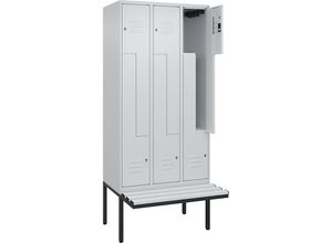 4067521115718 - Z-Spind Classic PLUS Sitzbank 3 Abteile lichtgrau B 900 mm Zylinderschloss auskragend Kunststoff C+P