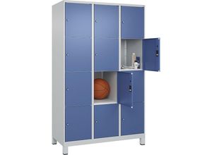 4066681681705 - 4er-Schließfachschrank Classic PLUS 3 Abteile lichtgrau   fernblau B 1200 mm 12 Fächer mit Füßen C+P