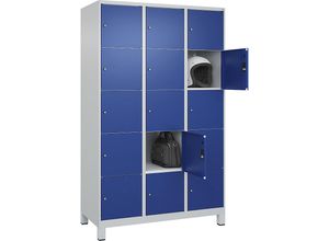 4066681681835 - 5er-Schließfachschrank Classic PLUS 3 Abteile lichtgrau   enzianblau B 1200 mm 15 Fächer mit Füßen C+P