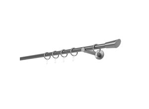 4066866119085 - Ondeco - Gardinenstange auf Maß 20mm Rag 1-lauf Vorhangstange Wandträger 12cm Stilgarnitur mit Ringen für Vorhänge - Anthrazit - 270cm