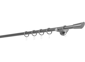 4066866108300 - Ondeco - Gardinenstange auf Maß 20mm Rag 1-lauf Vorhangstange Wandträger 65cm Stilgarnitur mit Ringen für Vorhänge - Anthrazit - 340cm