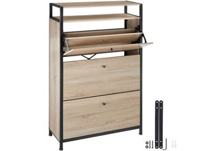 4061173210760 - tectake® Schuhschrank Industrial Style mit 3 Klappen inklusive Kippschutz 81 x 32 x 130 cm