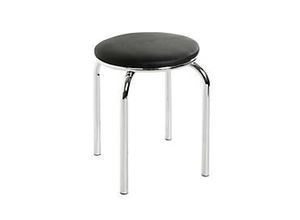 4001070445704 - Stapelhocker HAKU rund Sitzpolster Bezug Kunstleder schwarz B 440 x T 440 x H 450 mm Stahl chromsilber 8 Stück