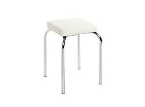4001070443472 - Stapelhocker HAKU eckig Sitzpolster Bezug Kunstleder weiß B 360 x T 360 x H 490 mm Stahl chromsilber 8 Stück