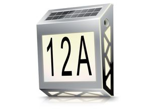 4062861837573 - LED Solar Hausnummernleuchte Wandlicht mit Nummernset Warmweiß PIR Solarpanel Ein- Ausschalter