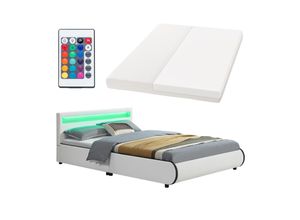 4260304765944 - Polsterbett Sevilla 140 x 200 cm mit Matratze Lattenrost led Beleuchtung & Kopfteil - Kunstleder & Holz - Bett Bettgestell Jugendbett weiß - Juskys