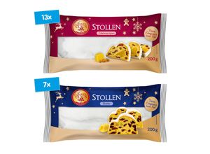 4316268594653 - Santa Claus in Town Stollen 200 g verschiedene Sorten 20er Pack